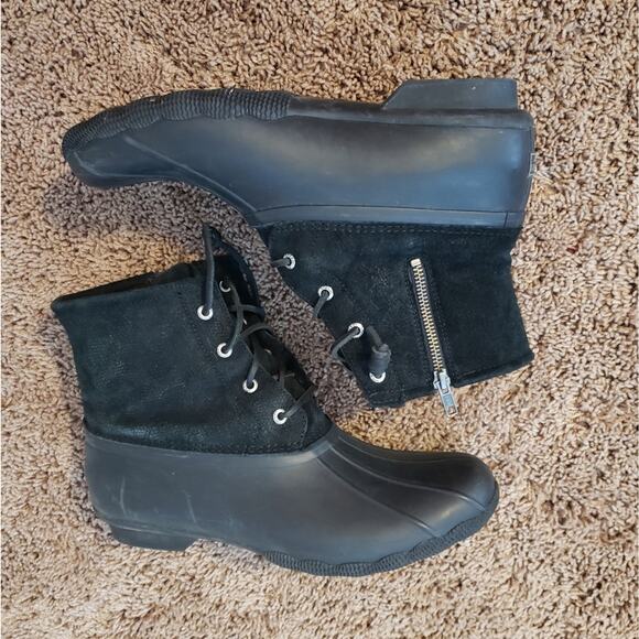 Sperry Saltwater suede Duck Boot Black Serpent Leather 11 - Picture 7 of 8